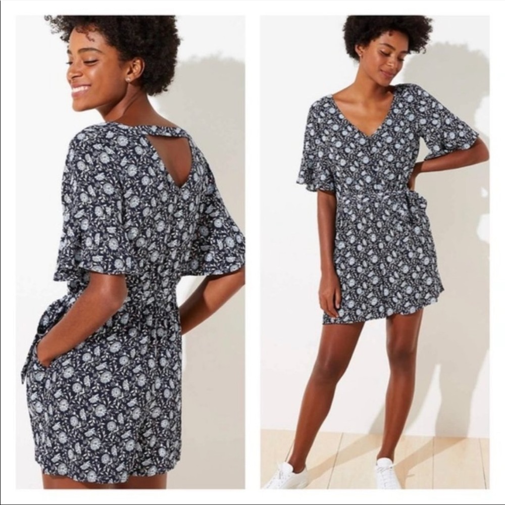 LOFT Navy Blue Floral Romper Size L